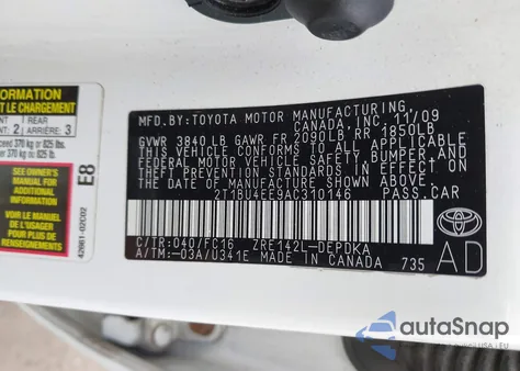 2010 Toyota Corolla Le from USA, damaged, VIN 2T1BU4EE9AC310146